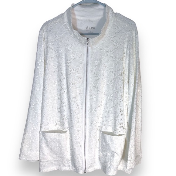 Macy's d & co stretch white jacket zipper women's lace overlay 2X - Picture 4 of 5